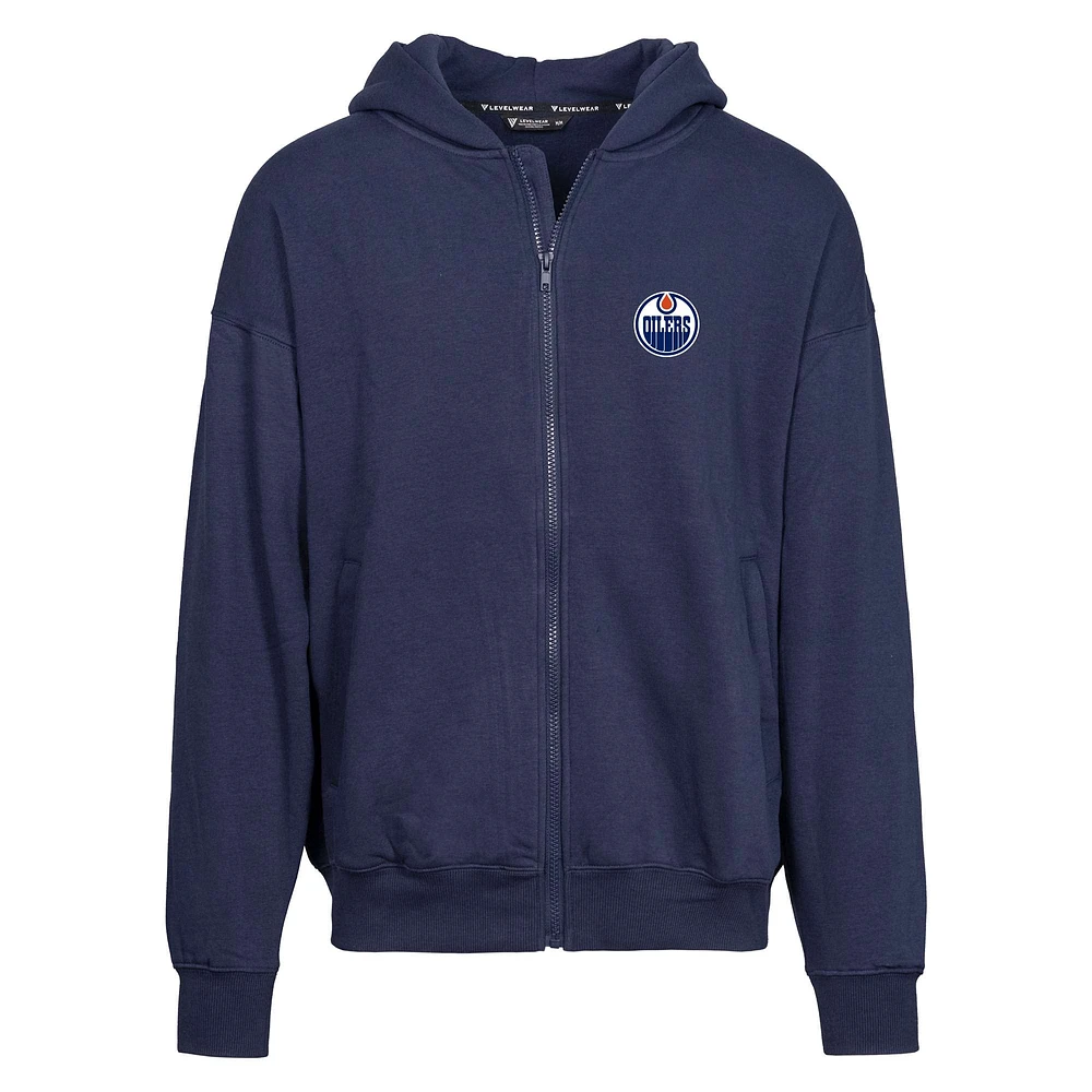 Men's Levelwear Navy Edmonton Oilers Uphill Insignia Full-Zip Hoodie