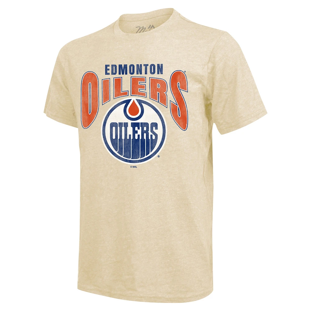 Men's Majestic Threads Connor McDavid Cream Edmonton Oilers Dynasty Name & Number Tri-Blend T-Shirt