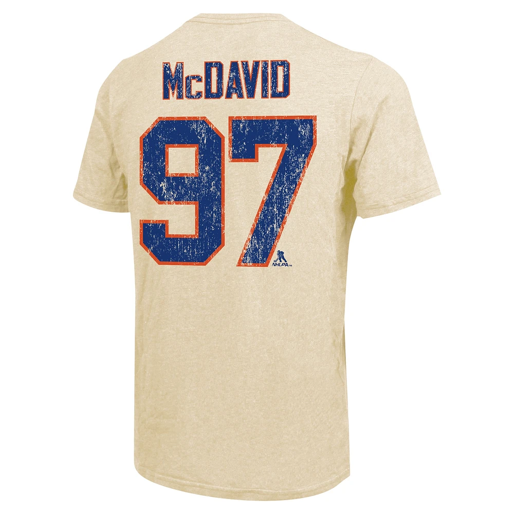 Men's Majestic Threads Connor McDavid Cream Edmonton Oilers Dynasty Name & Number Tri-Blend T-Shirt