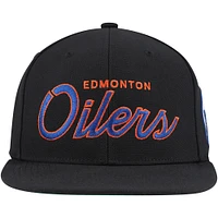 Men's Mitchell & Ness Black Edmonton Oilers Core Team Script 2.0 Snapback Hat