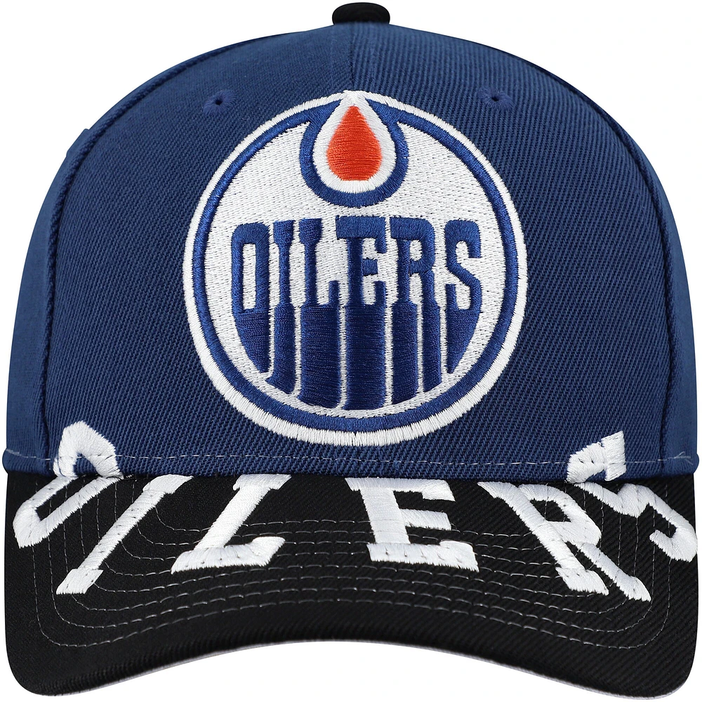 Casquette Snapback bicolore Mitchell & Ness bleu marine/noir pour homme des Oilers d'Edmonton Underarch Pro Crown
