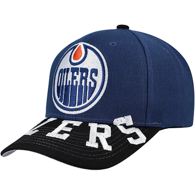 Casquette Snapback bicolore Mitchell & Ness bleu marine/noir pour homme des Oilers d'Edmonton Underarch Pro Crown