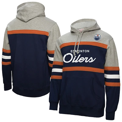 Men's Mitchell & Ness Navy/Gray Edmonton Oilers Head Coach Pullover Hoodie