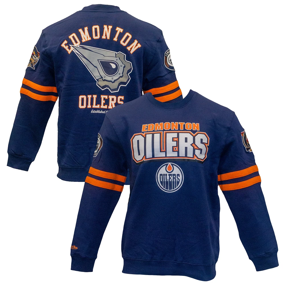 Men's Mitchell & Ness Navy Edmonton Oilers All Over Pullover Sweatshirt
