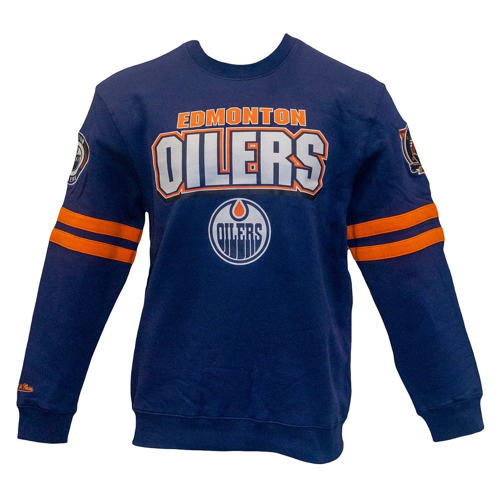 Men's Mitchell & Ness Navy Edmonton Oilers All Over Pullover Sweatshirt