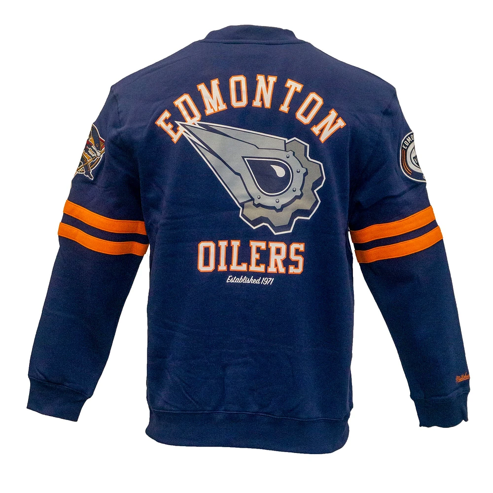 Men's Mitchell & Ness Navy Edmonton Oilers All Over Pullover Sweatshirt