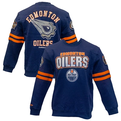 Men's Mitchell & Ness Navy Edmonton Oilers All Over Pullover Sweatshirt