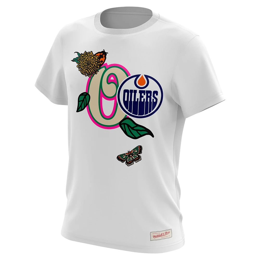 T-shirt à lettre de printemps Mitchell & Ness blanc pour hommes des Oilers d'Edmonton