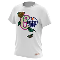 T-shirt à lettre de printemps Mitchell & Ness blanc pour hommes des Oilers d'Edmonton