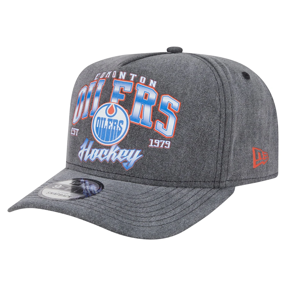 Men's New Era  Charcoal Edmonton Oilers Throwback Washed A-Frame Pre-Curved 9FIFTY Snapback Hat