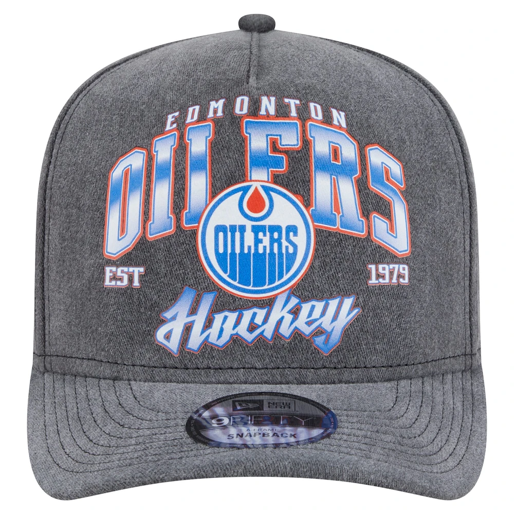Men's New Era  Charcoal Edmonton Oilers Throwback Washed A-Frame Pre-Curved 9FIFTY Snapback Hat
