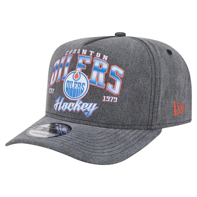 Men's New Era  Charcoal Edmonton Oilers Throwback Washed A-Frame Pre-Curved 9FIFTY Snapback Hat