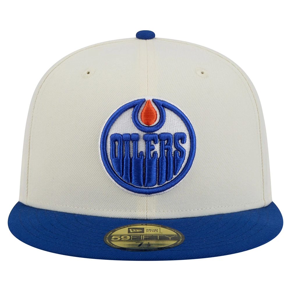 Casquette ajustée chromée 59FIFTY New Era pour homme, couleur crème/bleu royal, des Oilers d'Edmonton