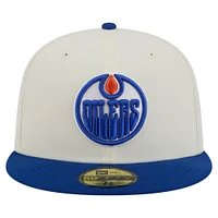 Casquette ajustée chromée 59FIFTY New Era pour homme, couleur crème/bleu royal, des Oilers d'Edmonton
