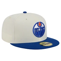 Casquette ajustée chromée 59FIFTY New Era pour homme, couleur crème/bleu royal, des Oilers d'Edmonton