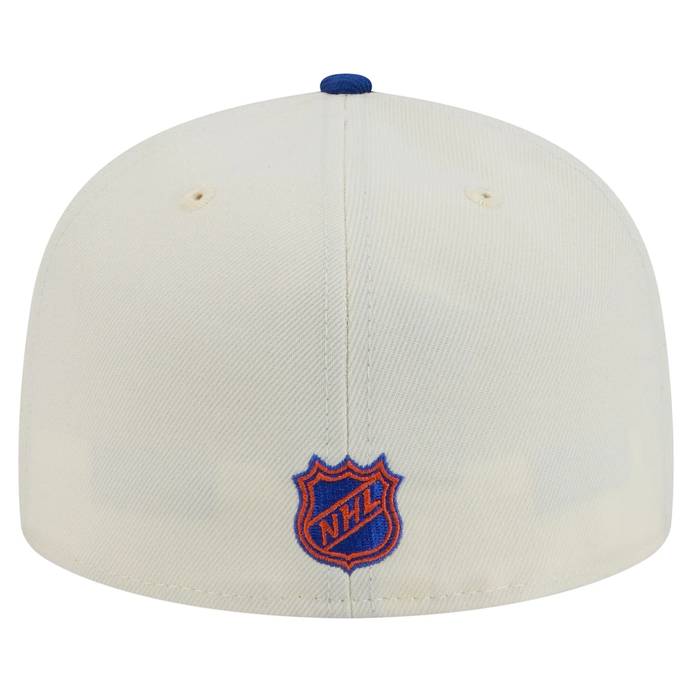 Casquette ajustée chromée 59FIFTY New Era pour homme, couleur crème/bleu royal, des Oilers d'Edmonton