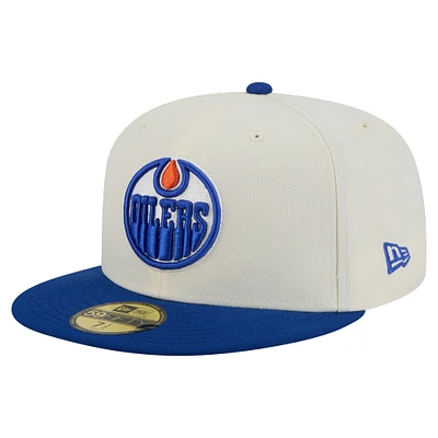 Casquette ajustée chromée 59FIFTY New Era pour homme, couleur crème/bleu royal, des Oilers d'Edmonton