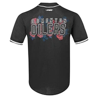 Men's Pro Standard Black Edmonton Oilers Roses Mesh Full-Button Baseball Shirt