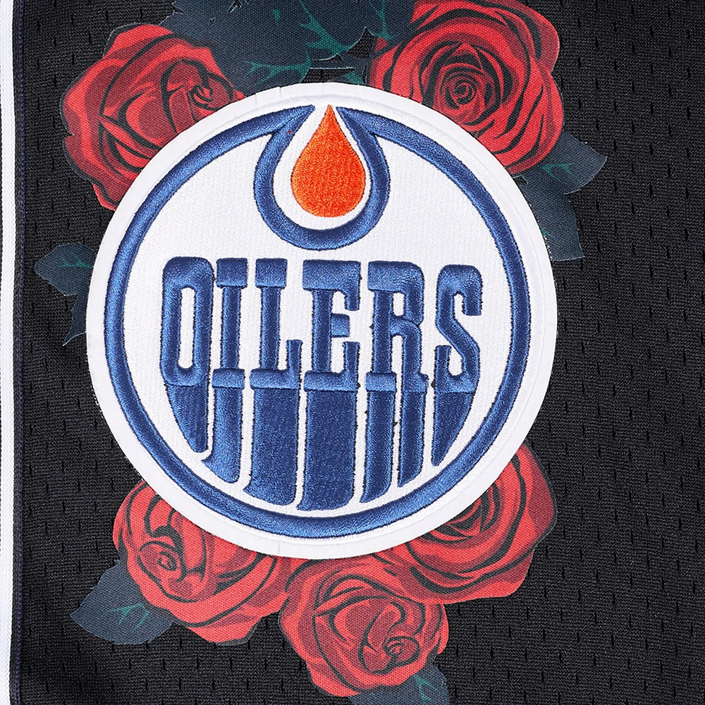 Chemise de baseball à boutons complets en maille Pro Standard noire pour hommes des Oilers d'Edmonton Roses