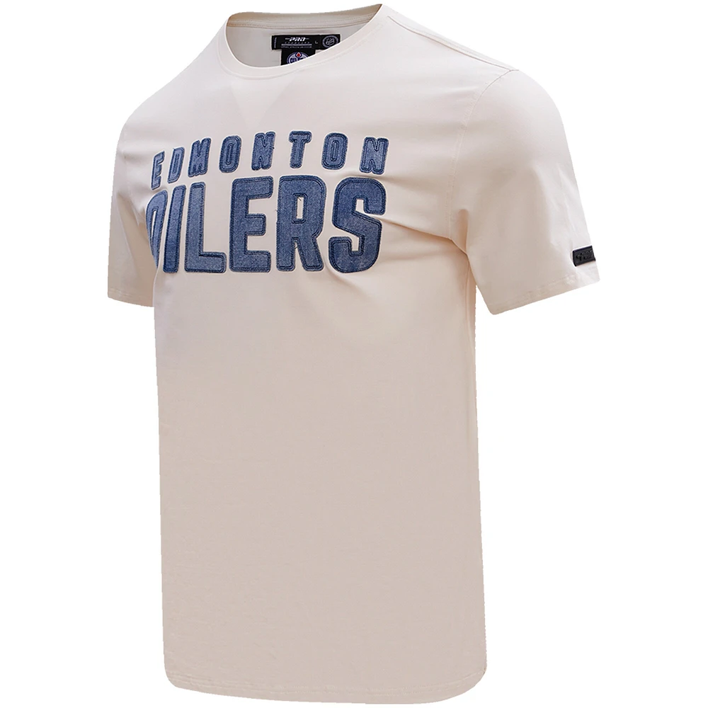 T-shirt Pro Standard Edmonton Oilers Varsity Blues crème pour homme