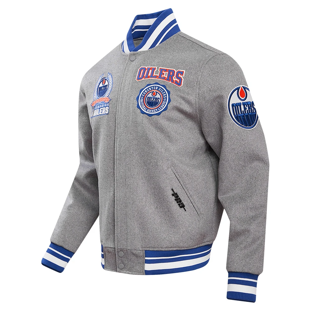 Veste universitaire à fermeture éclair complète Pro Standard pour hommes, gris, Edmonton Oilers Crest Emblem