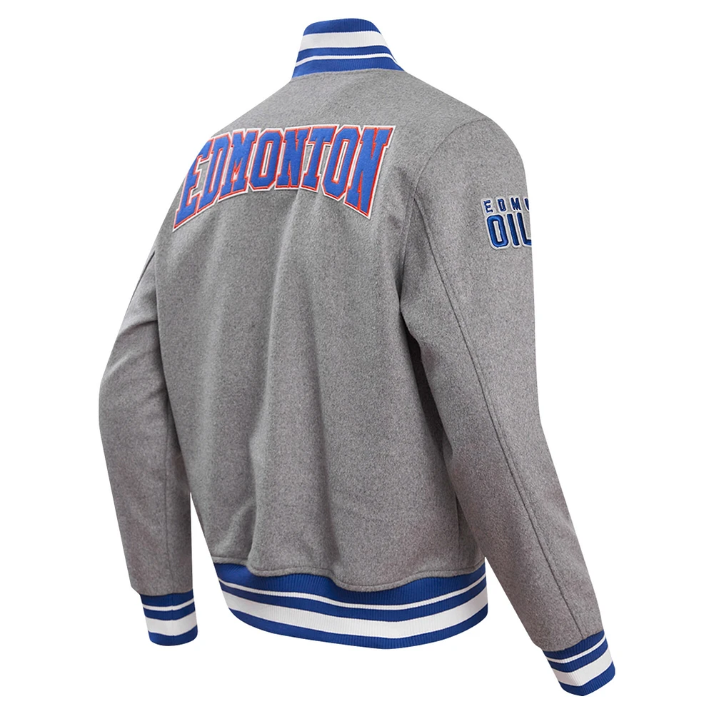 Veste universitaire à fermeture éclair complète Pro Standard pour hommes, gris, Edmonton Oilers Crest Emblem