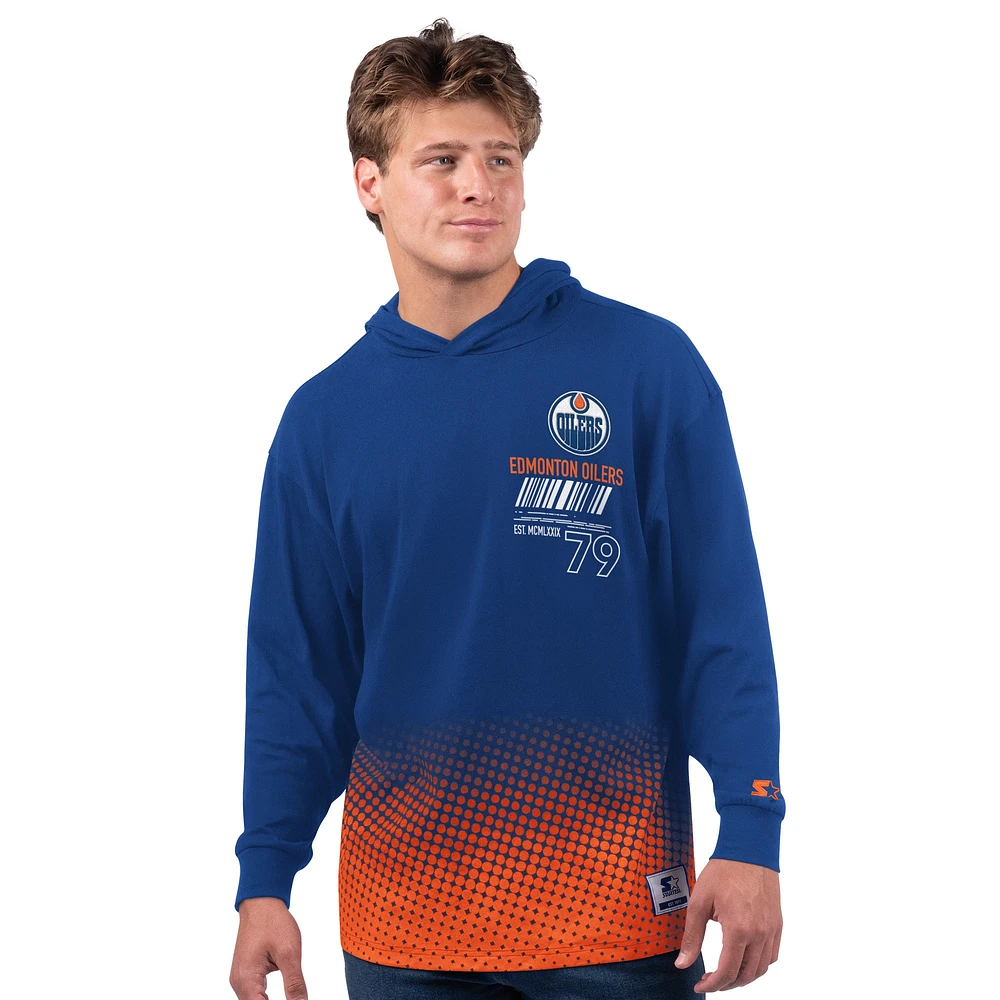 T-shirt à manches longues et capuche Ben Starter Blue des Oilers d'Edmonton pour hommes