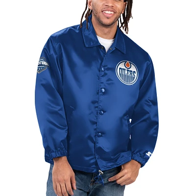 Men's Starter Royal Edmonton Oilers Option Route Coaches Full-Snap Jacket