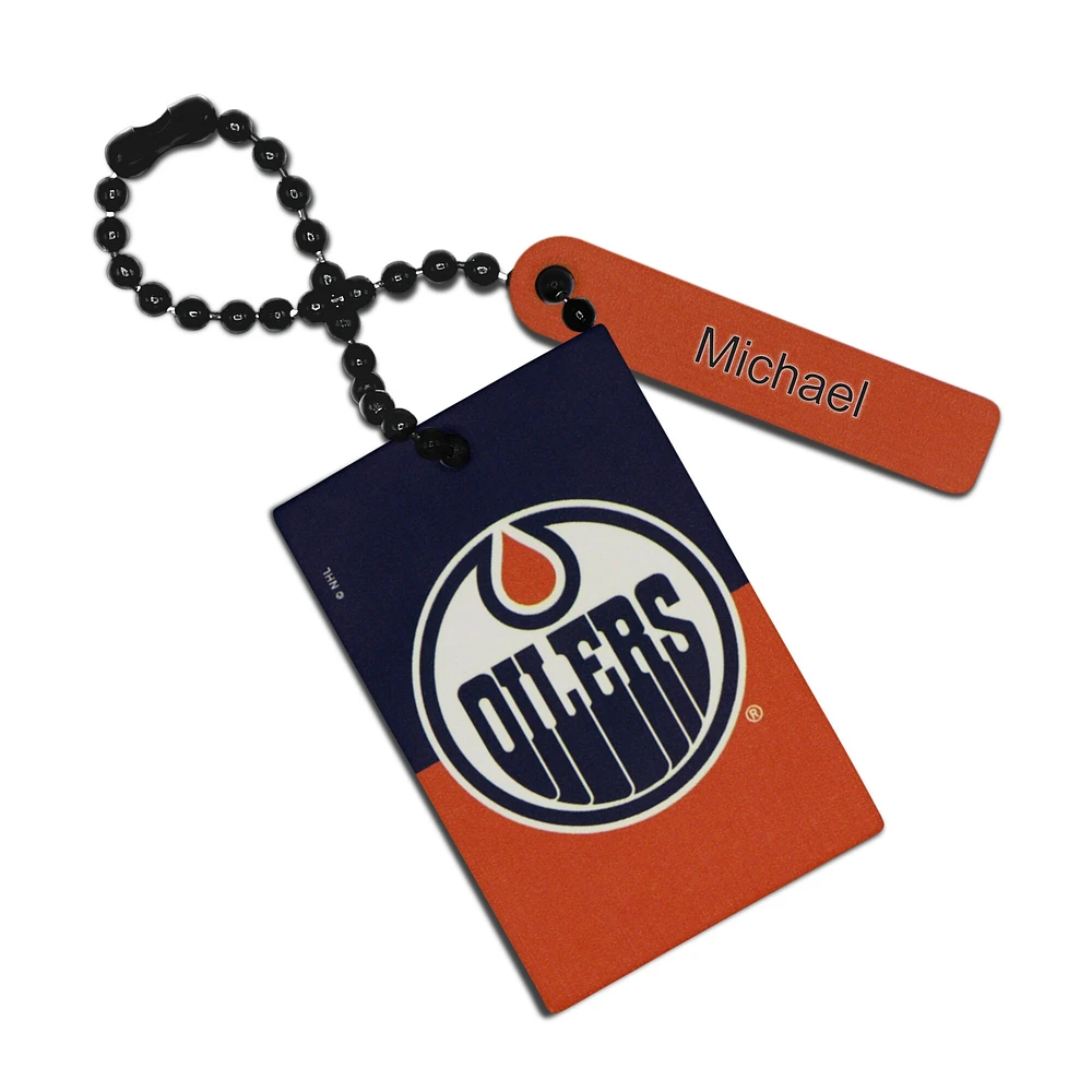 Étiquette de sac rectangulaire en cuir personnalisée avec logo des Oilers d'Edmonton bleu marine