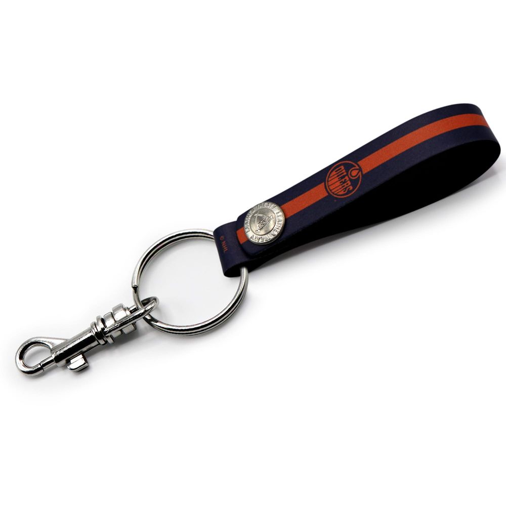 Navy Edmonton Oilers Personalized Leather Loop Keychain