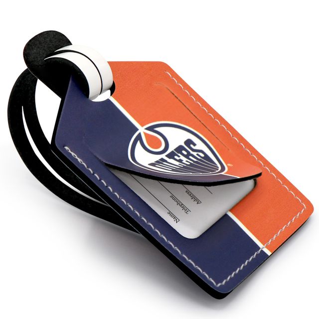 Étiquette de bagage en cuir personnalisée des Oilers d'Edmonton bleu marine