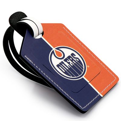 Navy Edmonton Oilers Personalized Leather Luggage Tag
