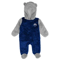 Newborn and Infant Navy Edmonton Oilers Game Nap Teddy Fleece Bunting Full-Zip - Sleeper