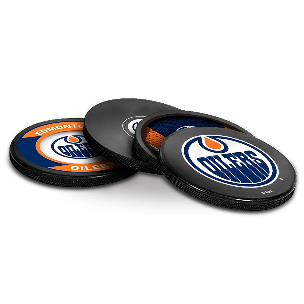 The Sports Vault Edmonton Oilers Four-Piece Puck Coaster Set