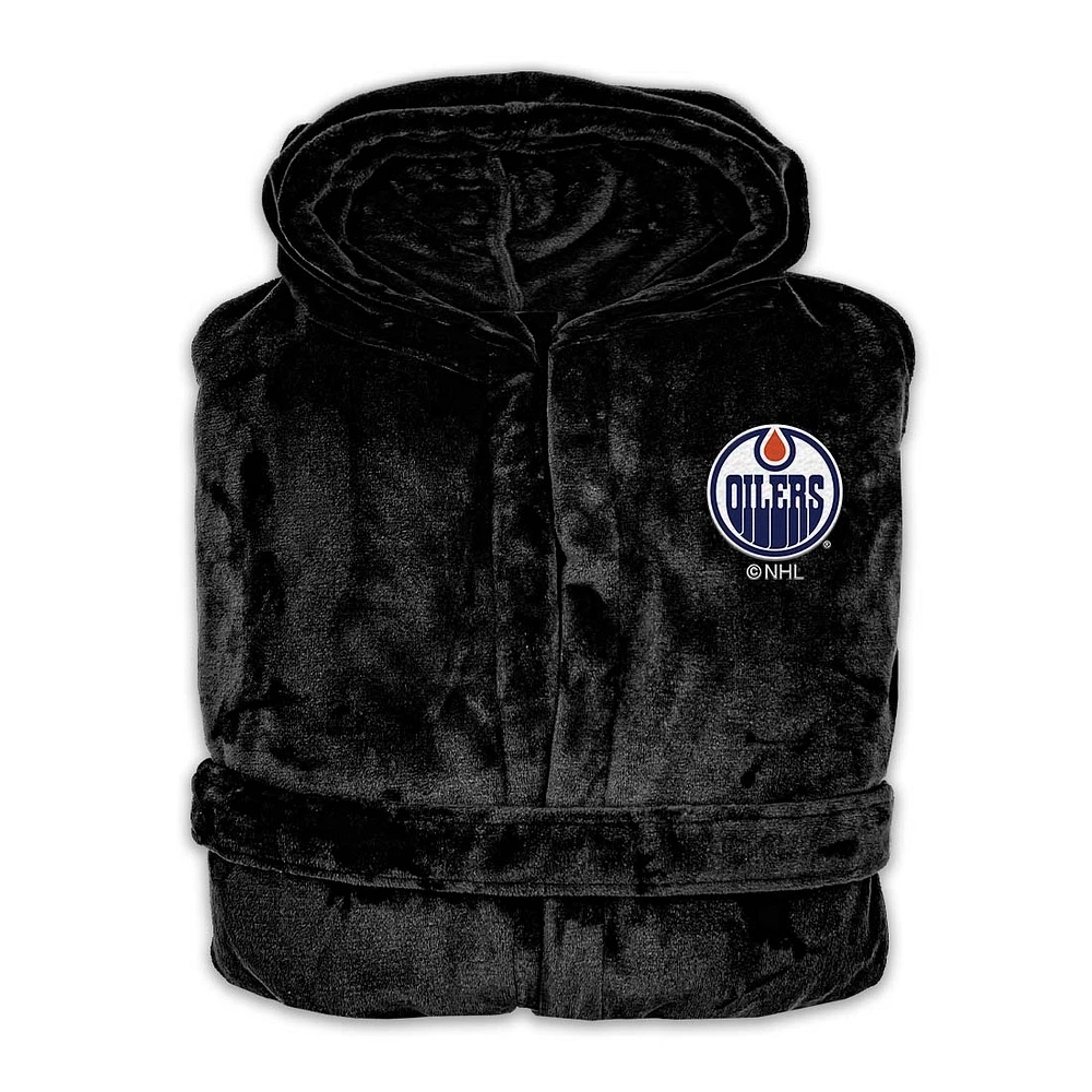 Unisex ISlide Black Edmonton Oilers Phantom Hoodie Robe & Mantra Slide Sandals Bundle