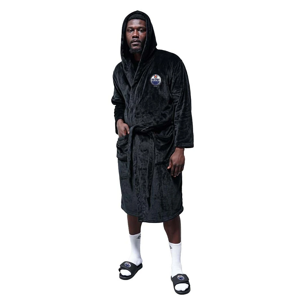 Unisex ISlide Black Edmonton Oilers Phantom Hoodie Robe & Mantra Slide Sandals Bundle
