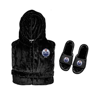 Unisex ISlide Black Edmonton Oilers Phantom Hoodie Robe & Mantra Slide Sandals Bundle