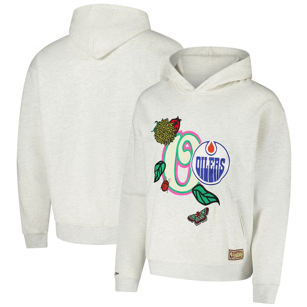 Unisex Mitchell & Ness Oatmeal Edmonton Oilers Oversized Spring Letter Pullover Hoodie