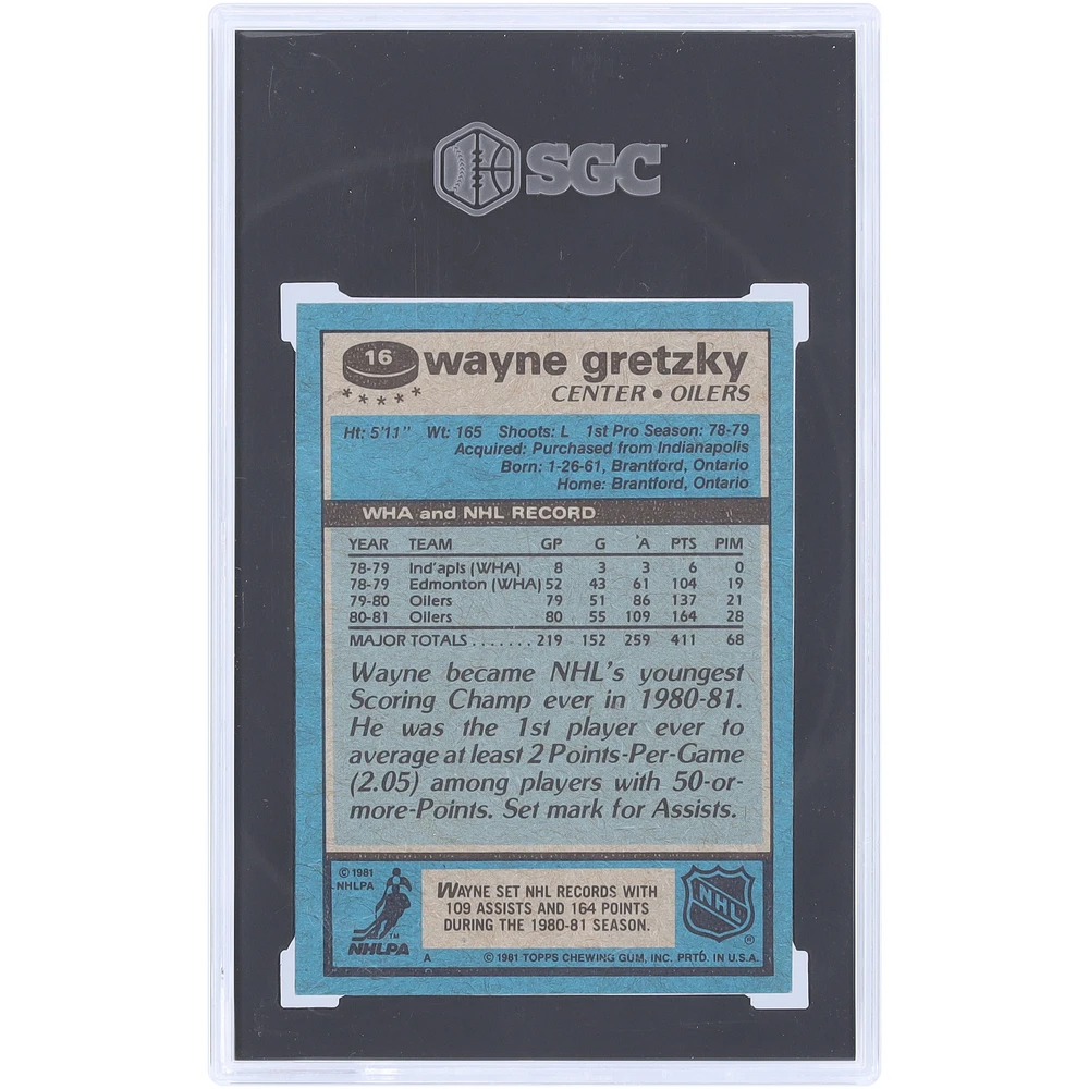 Wayne Gretzky Edmonton Oilers 1981-82 Topps #16 SGC Authenticated 7.5 Card