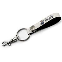 White Edmonton Oilers Personalized Leather Loop Keychain