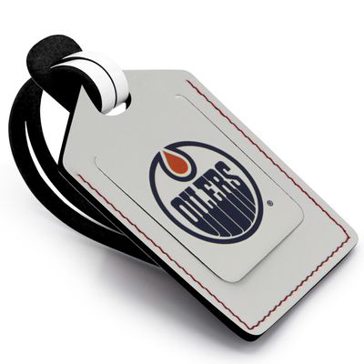 White Edmonton Oilers Personalized Leather Luggage Tag