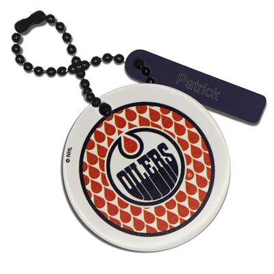 White Edmonton Oilers Personalized Leather Round Bag Tag