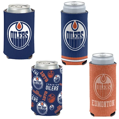 WinCraft Edmonton Oilers, paquet de 4, 12 oz. Ensemble refroidisseur de canettes et de canettes minces