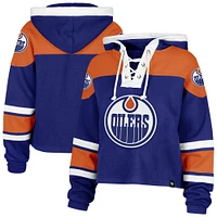 Sweat à capuche court en dentelle de qualité supérieure pour femme '47 Royal Edmonton Oilers