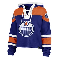 Sweat à capuche court en dentelle de qualité supérieure pour femme '47 Royal Edmonton Oilers