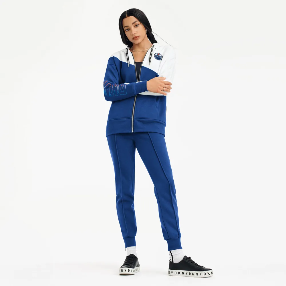 Chandail à capuchon glissière pleine longueur Gina des Oilers d'Edmonton DKNY Sport pour femmes, bleu marine/blanc - Veste