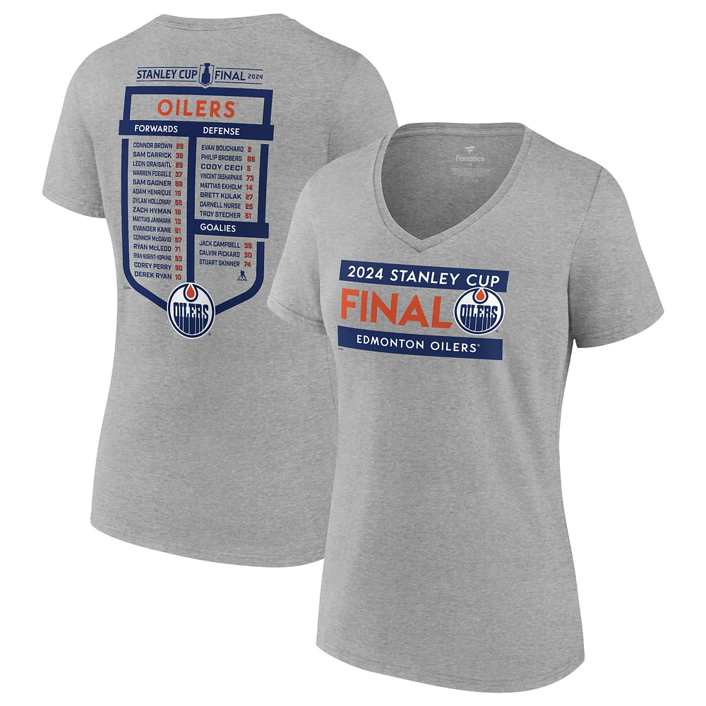 Women's Fanatics  Gray Edmonton Oilers 2024 Stanley Cup Final Roster V-Neck T-Shirt