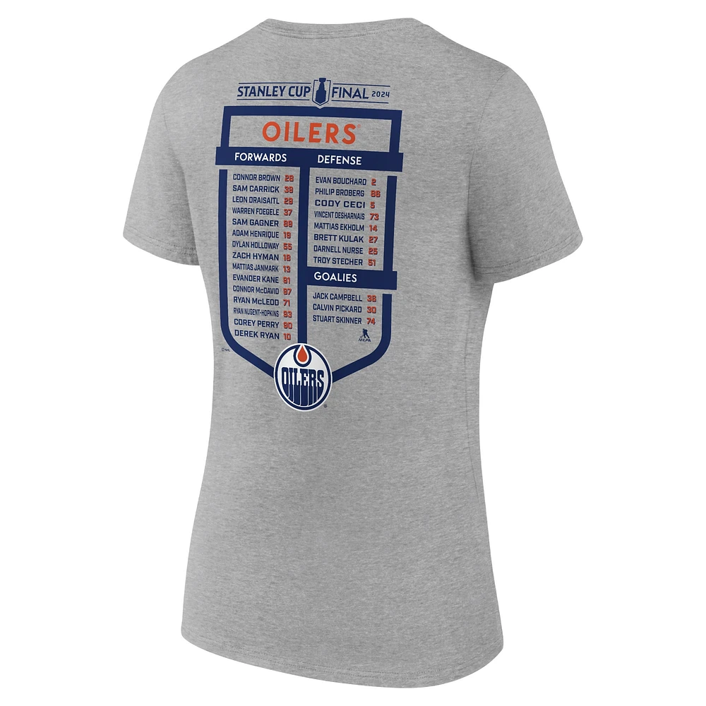 Women's Fanatics  Gray Edmonton Oilers 2024 Stanley Cup Final Roster V-Neck T-Shirt