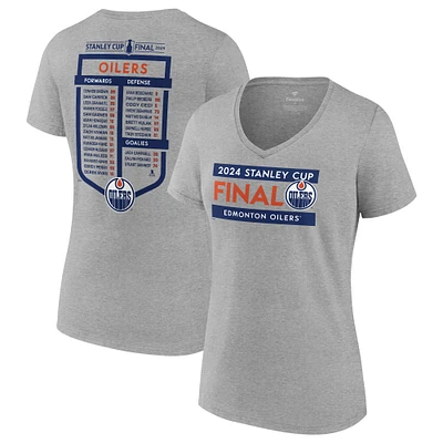 T-shirt à col en V Fanatics Steel pour femmes des Oilers d'Edmonton, liste champions de la Conférence l'Est 2024