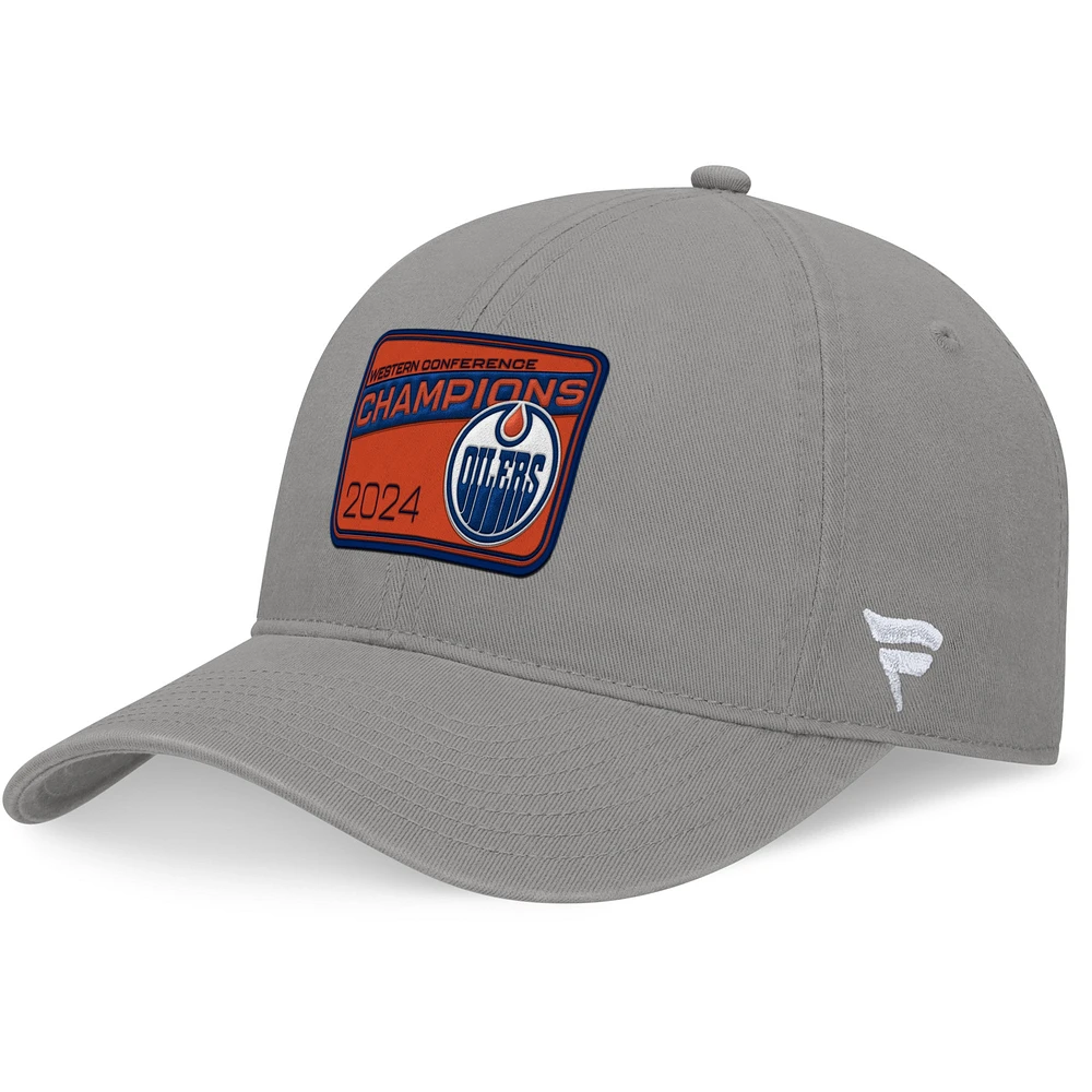 Casquette réglable non structurée des champions de la Conférence de l'Ouest des Oilers d'Edmonton gris Fanatics pour femmes 2024